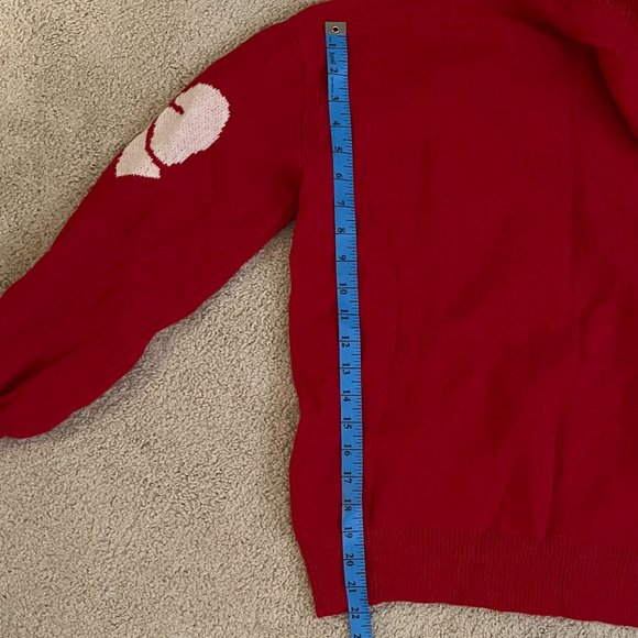 SHEIN | Warm Vibrant Red *Holiday Sweater* w/ White Bows | Slight Balloon Sleeve - Picture 8 of 11